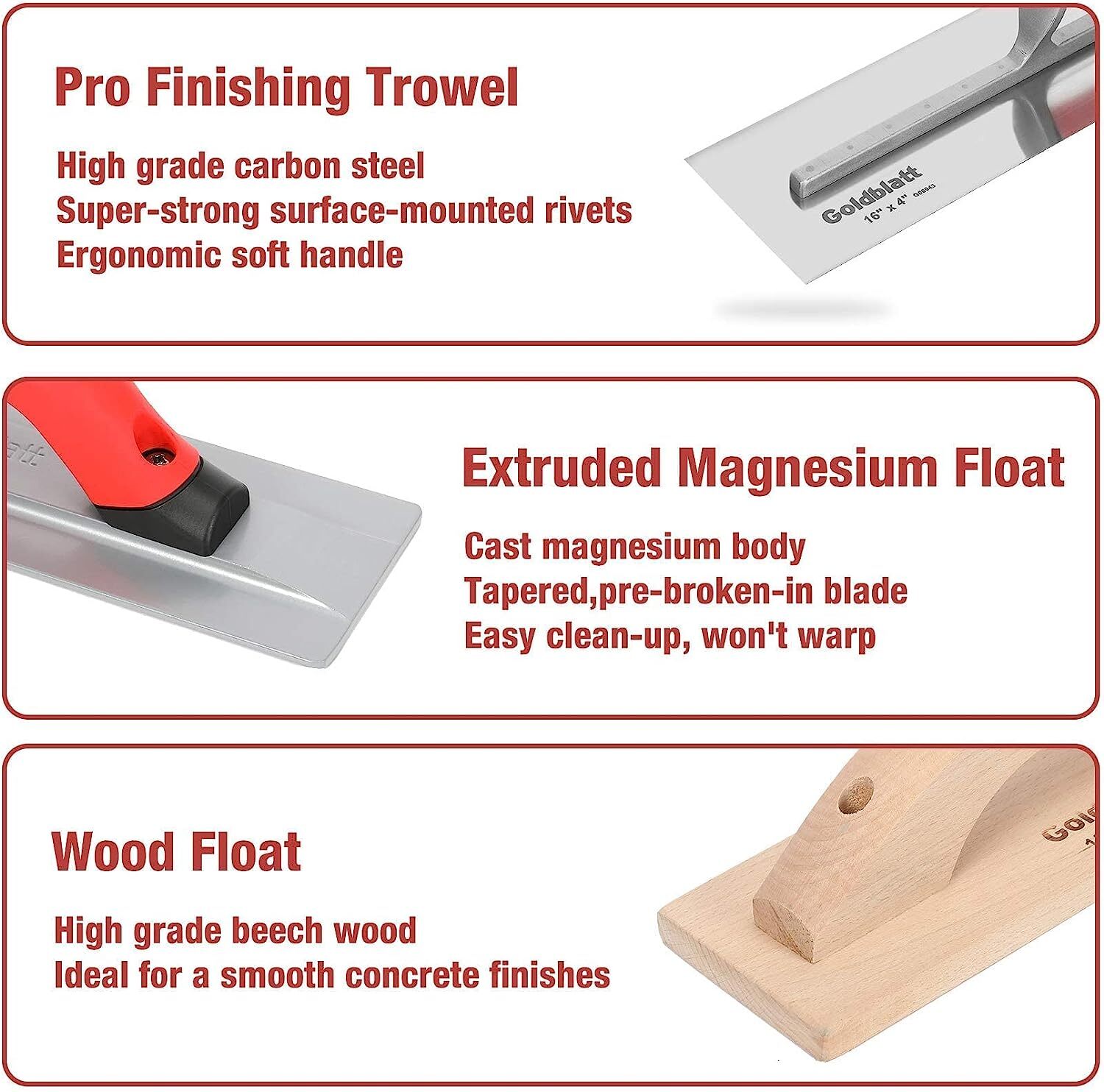 Goldblatt 8 Piece Masonry Hand Tool Set & 2 Pieces Stainless Steel Trowel Set