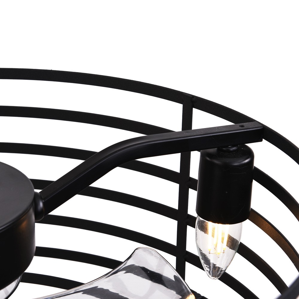 20" Rustic Caged Bladeless Ceiling Fan with Light Remote Control Flush Mount Fan