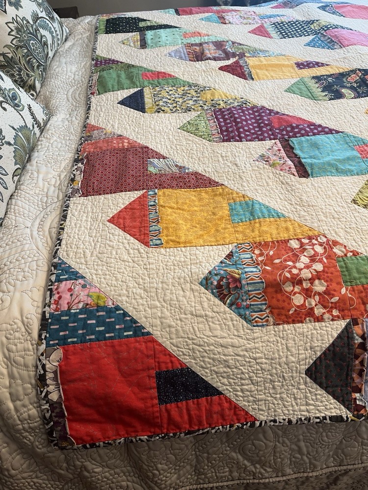 Handmade Quilt Patchwork Row Houses Colorful Cotton Throw