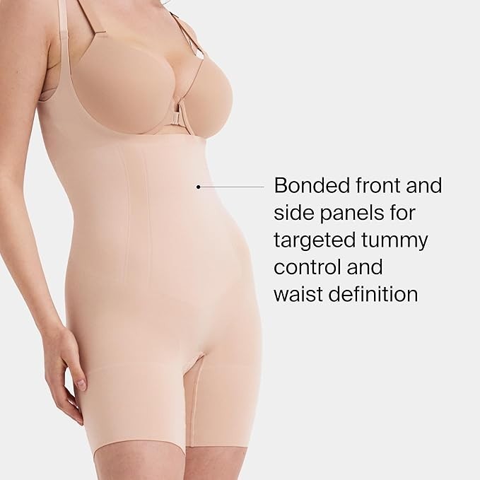 SPANX 10130R OnCore Open-Bust Mid-Thigh Bodysuit Compression Soft Nude Size M