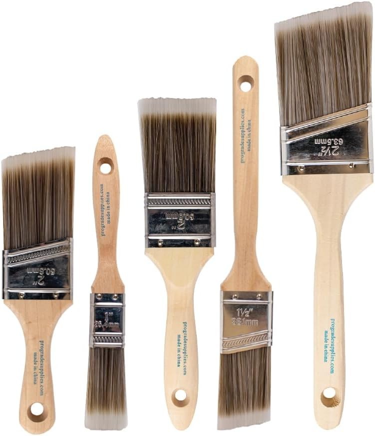 Versatile Paint Brush Set - 5-Piece Flat & Angle Brushes for All Surfaces