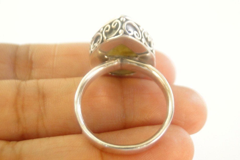 Labradorite Solitaire Ornate Pear Shape Sterling Silver Ring Size 8 1/2