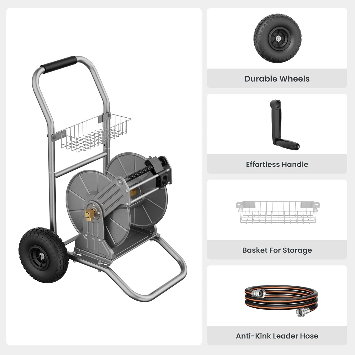 Giraffe Tools Heavy Duty Garden Hose Reel Cart, Water Hose Reel Cart with Wheels