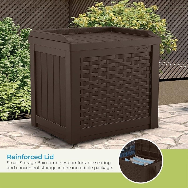 Outdoor Deck Box 22 Gal Java Resin Storage Box Weatherproof Patio Bin Container