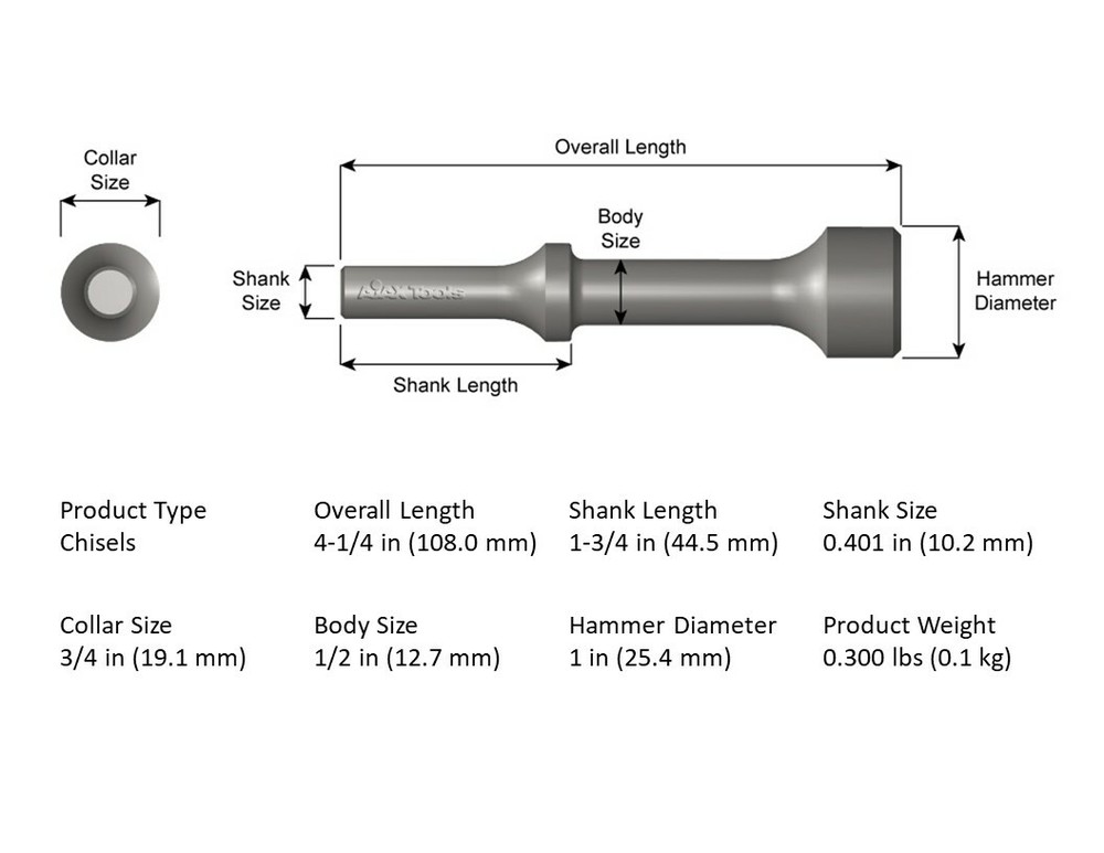 Ajax Tools  A945 .401 Shank 1" Hammer, 4.25" Length