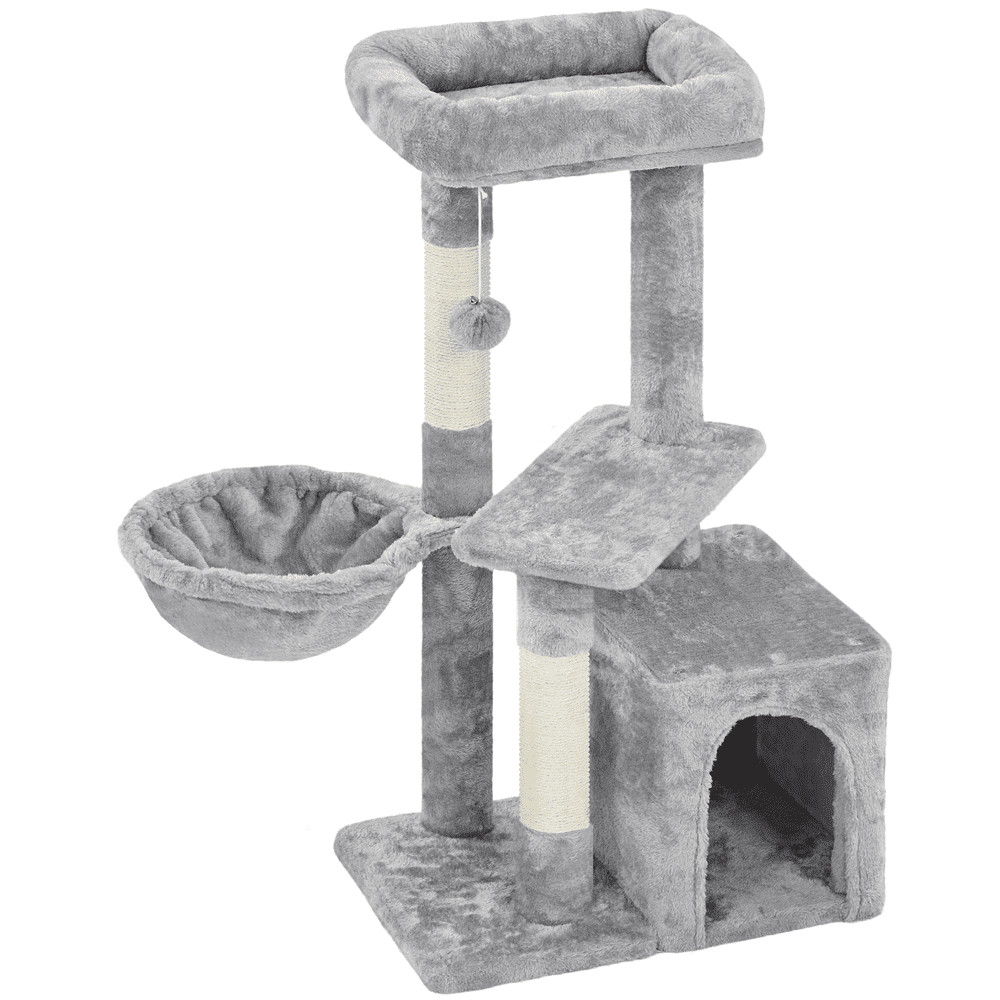 34.5" H Cat Tree Tower with Condo and Perches, Light Gray