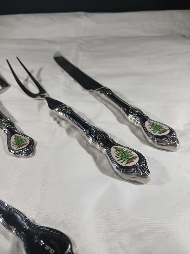 Spode Christmas Tree Serving Utensil Set 4 Piece Fork.knife.grader.cake Server