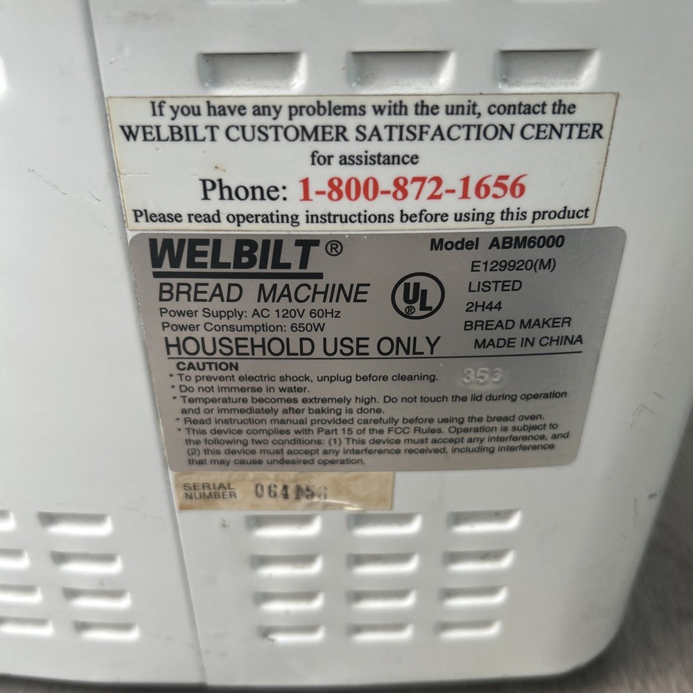 Welbilt The Bread Machine Maker ABM600 White 2lb Loaf Automatic Tested Working