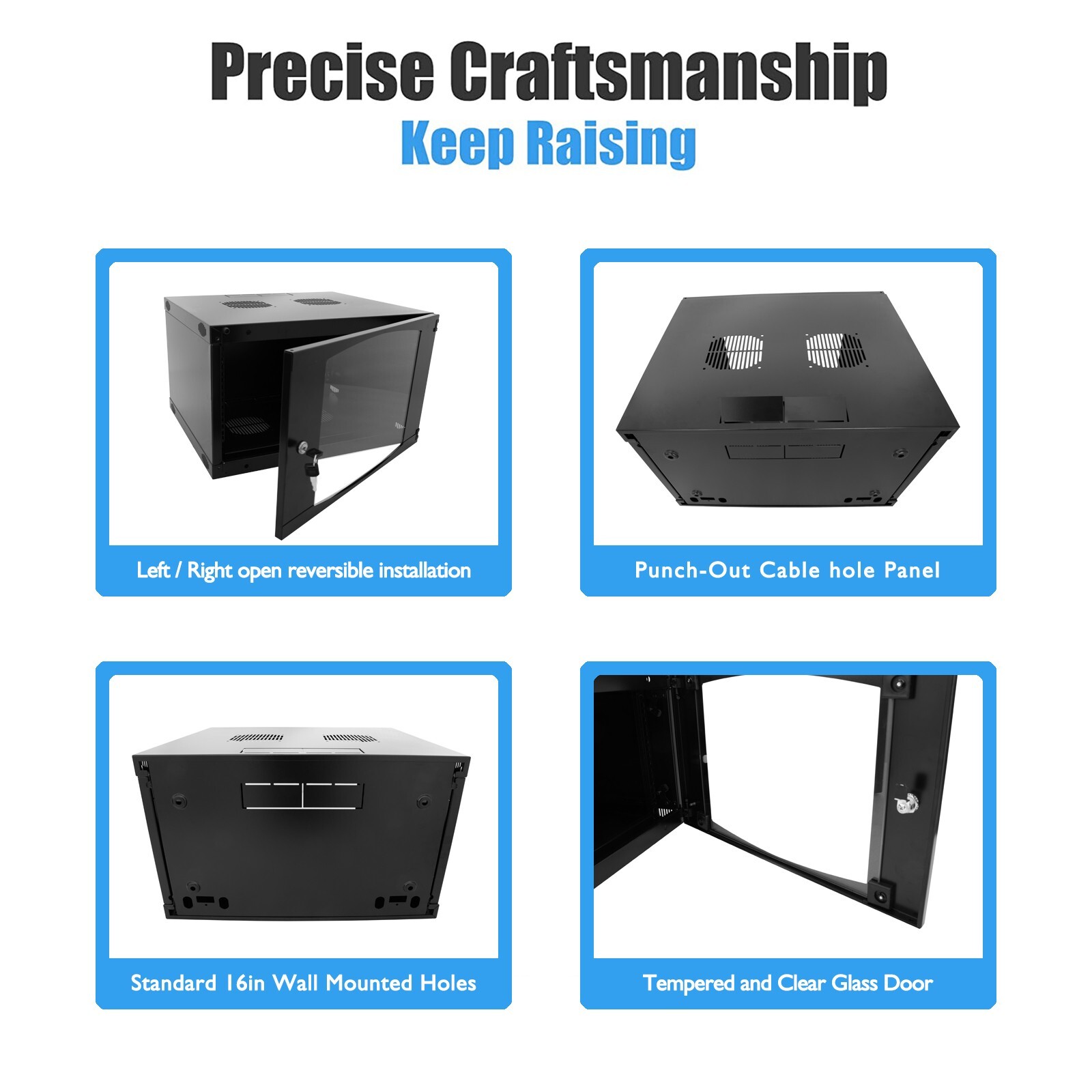 Raising Electronics 12U Wall Mount Network Server Cabinet Glass Door 600MM Deep