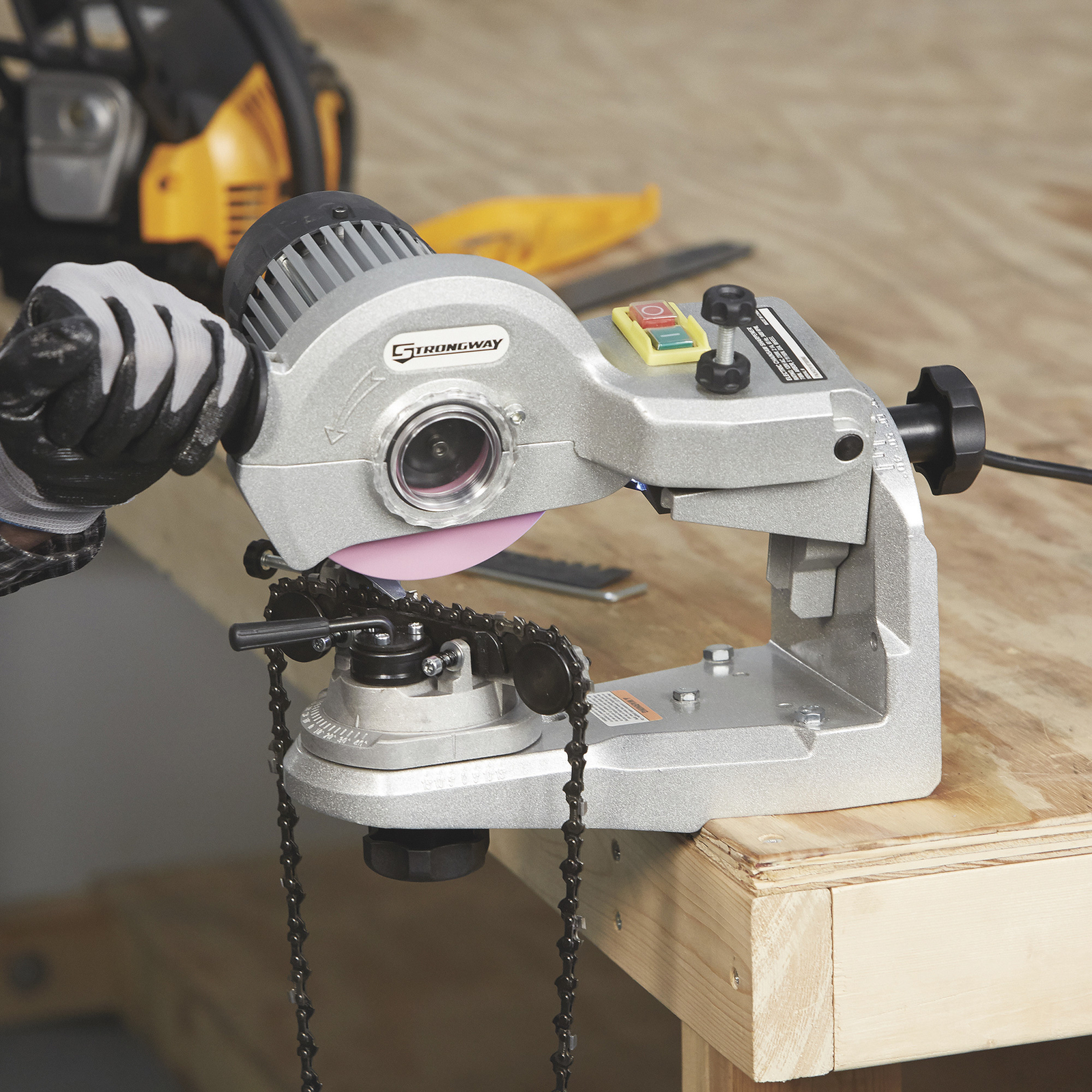 Strongway Electric Chainsaw Sharpener, 110V, 1/4in. to 3/4in. Pitch, 3400 RPM