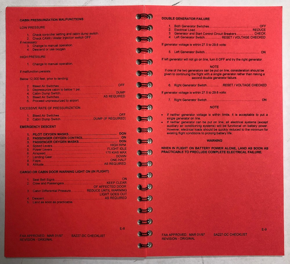 Lone Star Airlines SA-227 DC Emergency & Abnormal Quick Ref. Checklist 1997