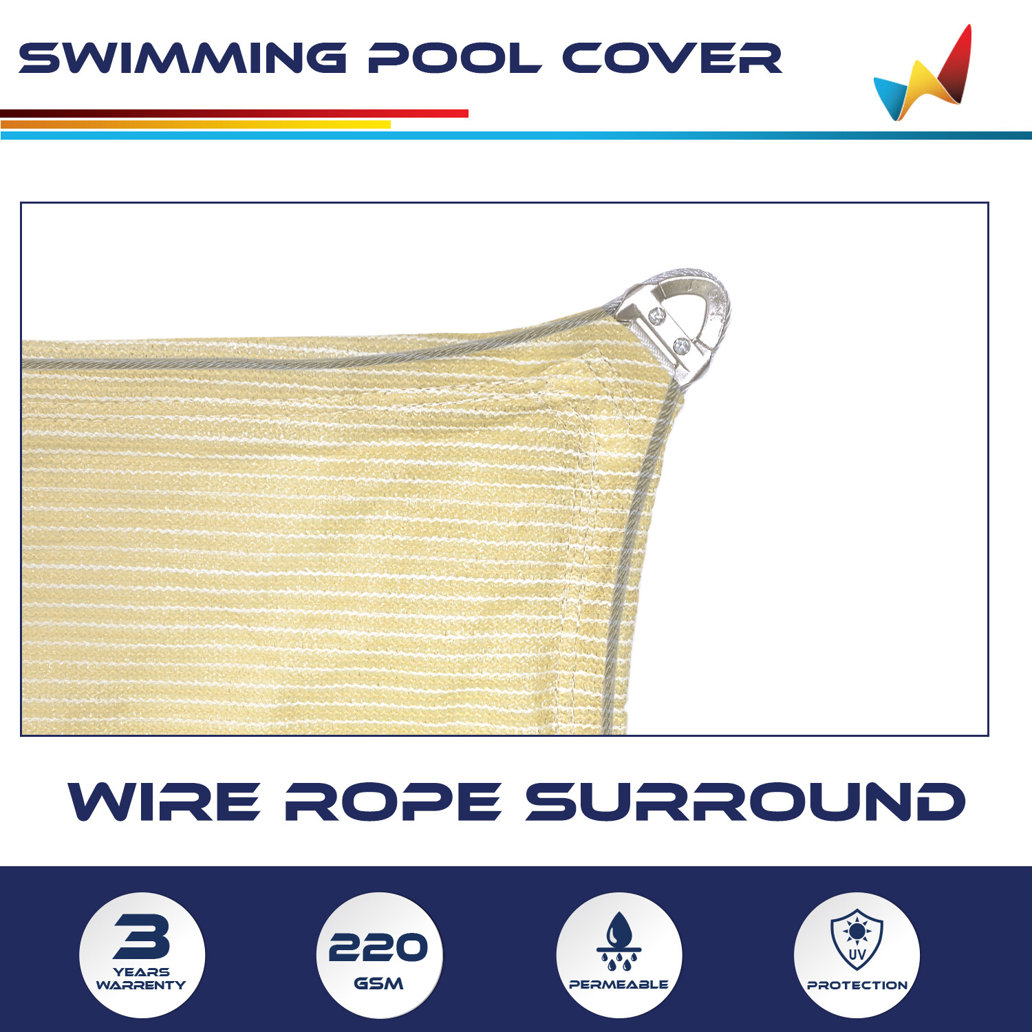 Inground Swimming Pool Cover Rectangle Heavy Duty Safety Winter Mesh Cover Beige