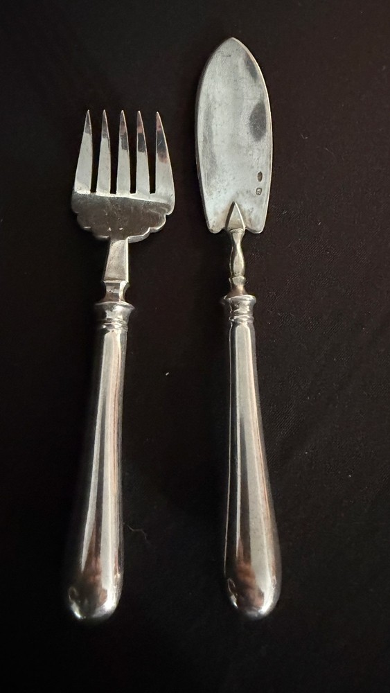 Antique Russian 84 Silver Pastry Server and Fork Set. Solid Silver 875 fine