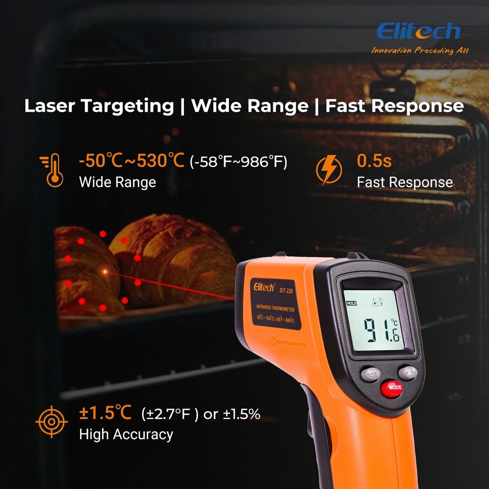Laser Temperature Gun, Non-Contact Digital Infrared Thermometer, Adjustable E...