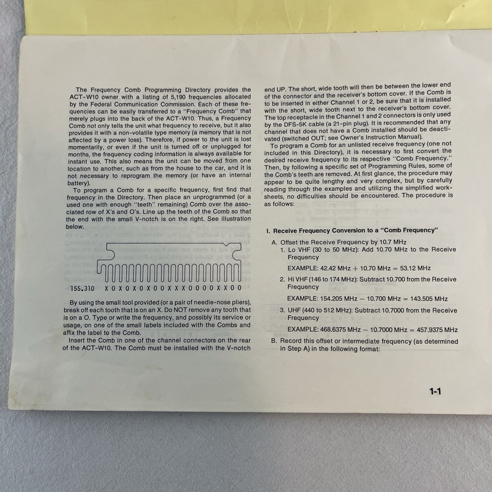 Regency Whamo 10 ACT-W10 Frequency Comb Programming Directory Scanner Manual