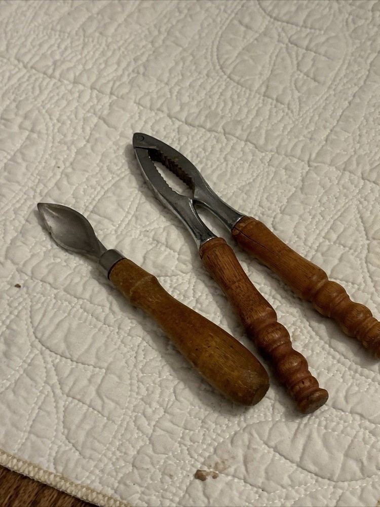 Vintage Wooden Handle Nutcracker & Pick Set – Rustic Mid-Century Kitchen Tool