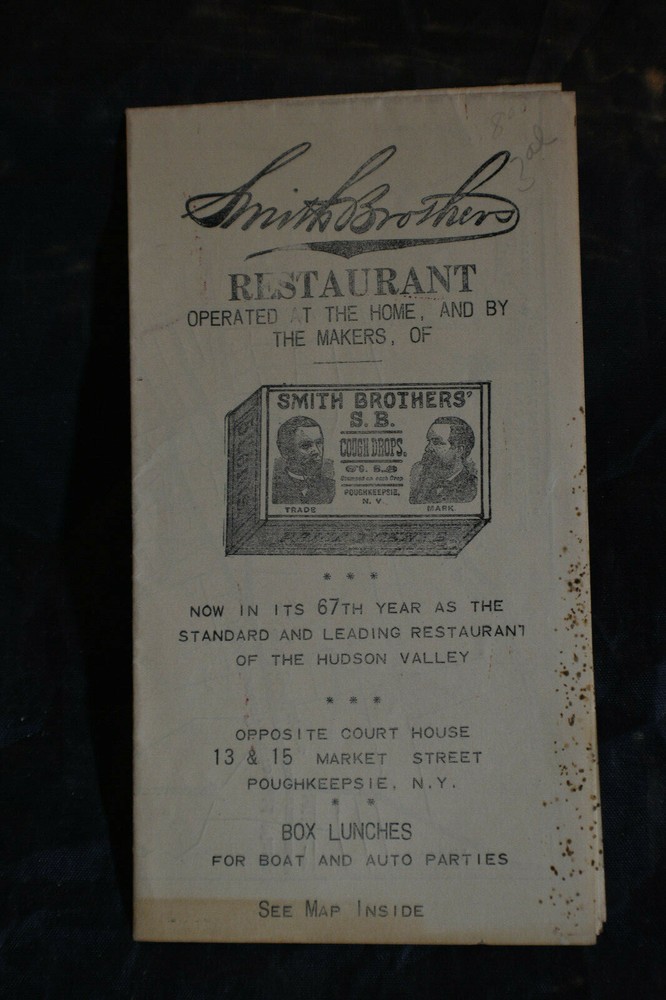 Ca 1915 Smith Brothers Restaurant MENU *COUGH DROPS*