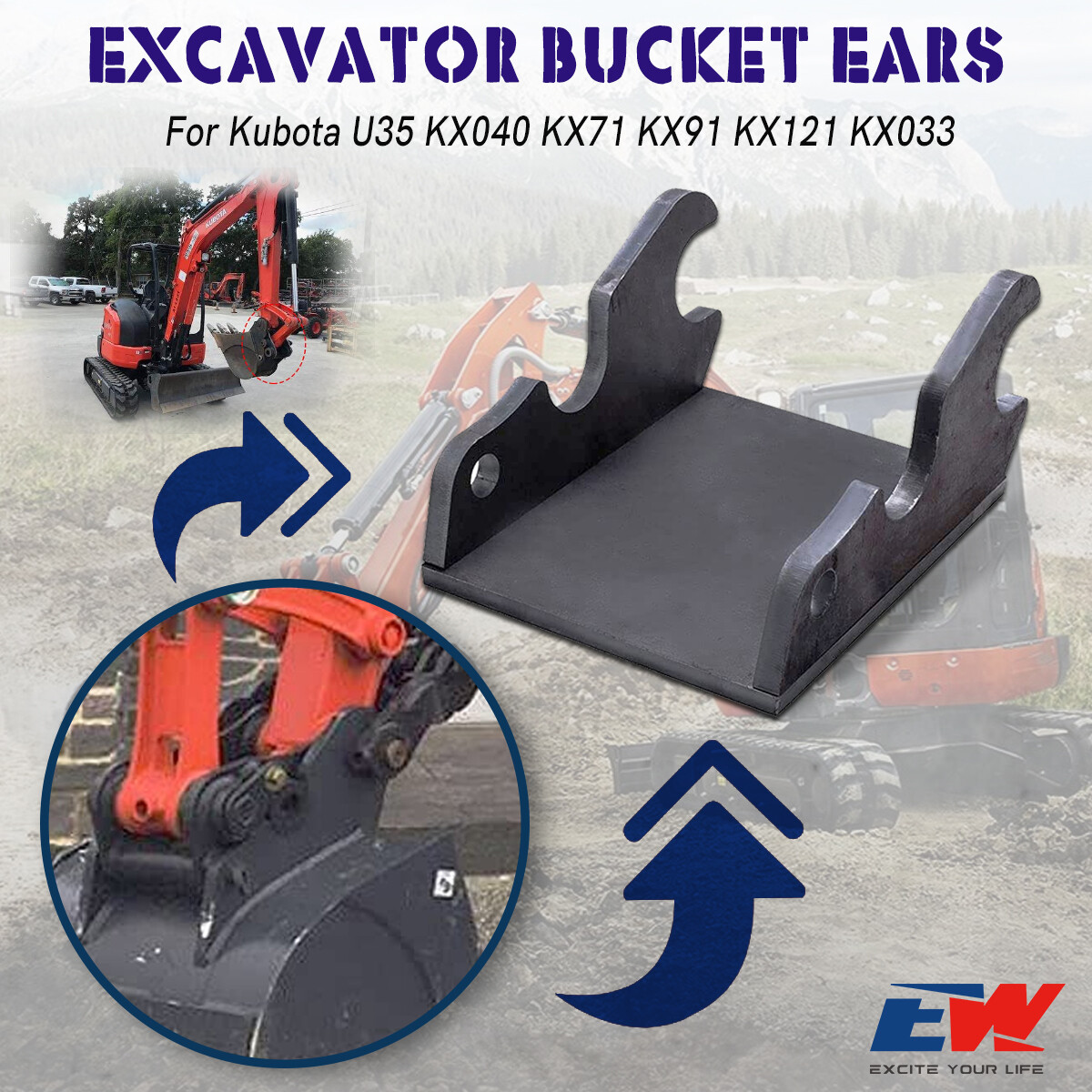 For Kubota Excavator Quick Attach Bucket Ears U35 KX040 KX71 KX91 KX121 KX033