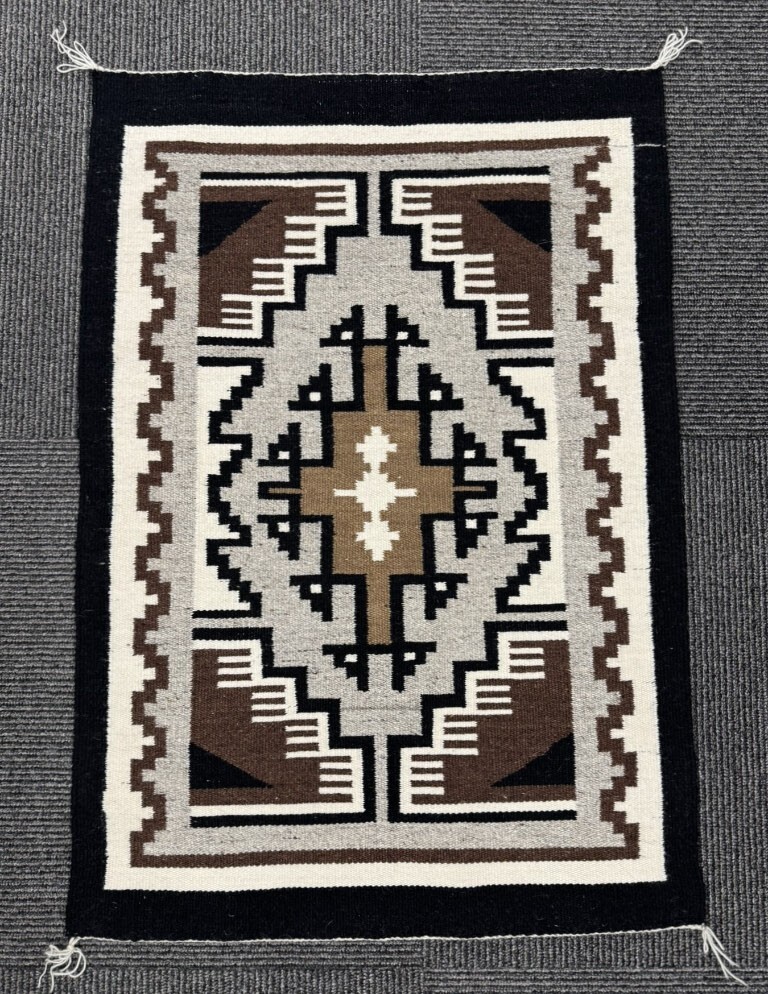 Navajo Rug, Two Gray Hills ca 1990  33.5" x 23"  Very fine weave.