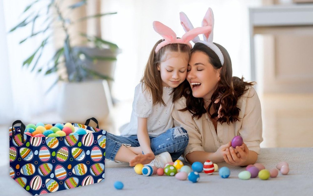 Essme Rectangular Easter Baskets,Bule Bins with Handles for Easter Decor,Shel...