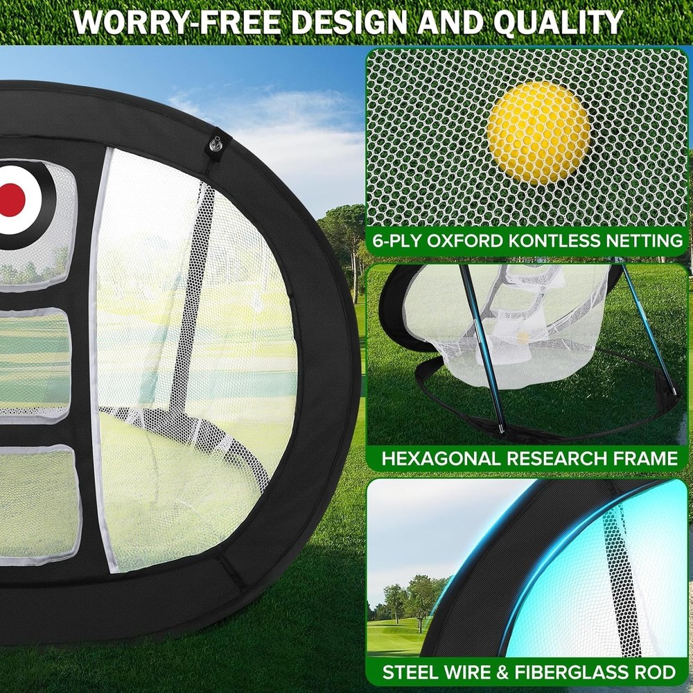 Golf Chipping Net with Tri-Turf Hitting Mat Set - Foldable Practice Target, 1...
