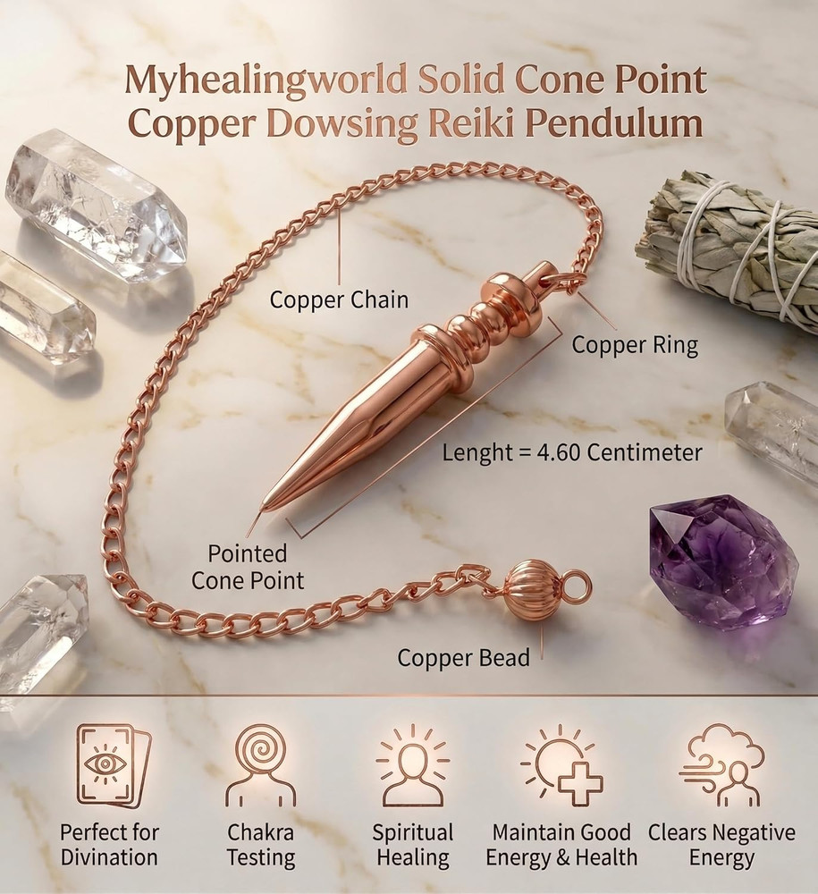 Copper Metal Light Weight Solid Cone Point Pendulum Healing Dowsing Reiki Pendul