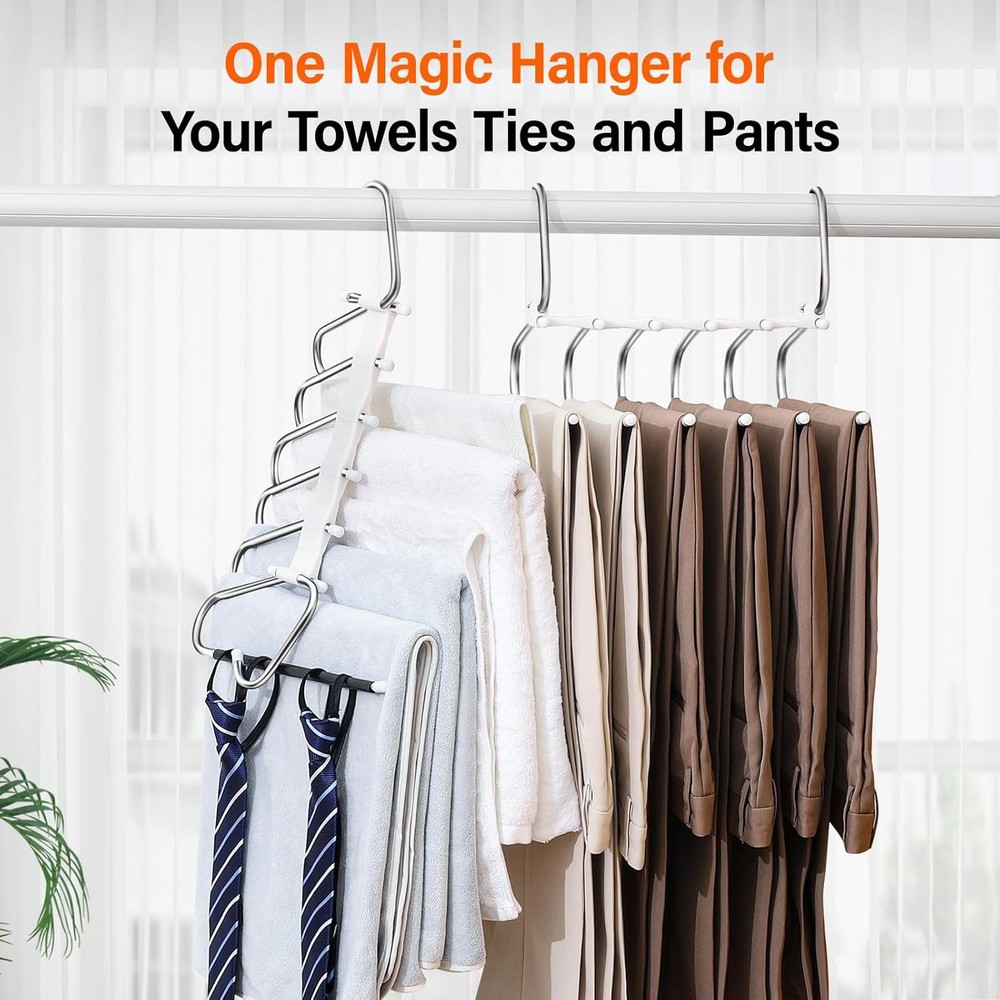 Upgraded Collapsible Pants Hangers Space Saving, 6 Layers 2 Pack, Silver