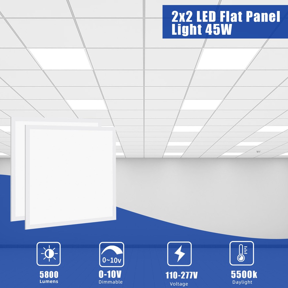 4 Pack 45W 2x2 Ft LED Flat Panel Light, Ultra Slim Recessed Drop Ceiling Lights