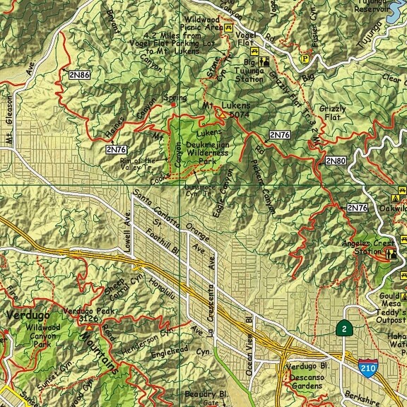 San Gabriel Mountains California Trail Map Poster