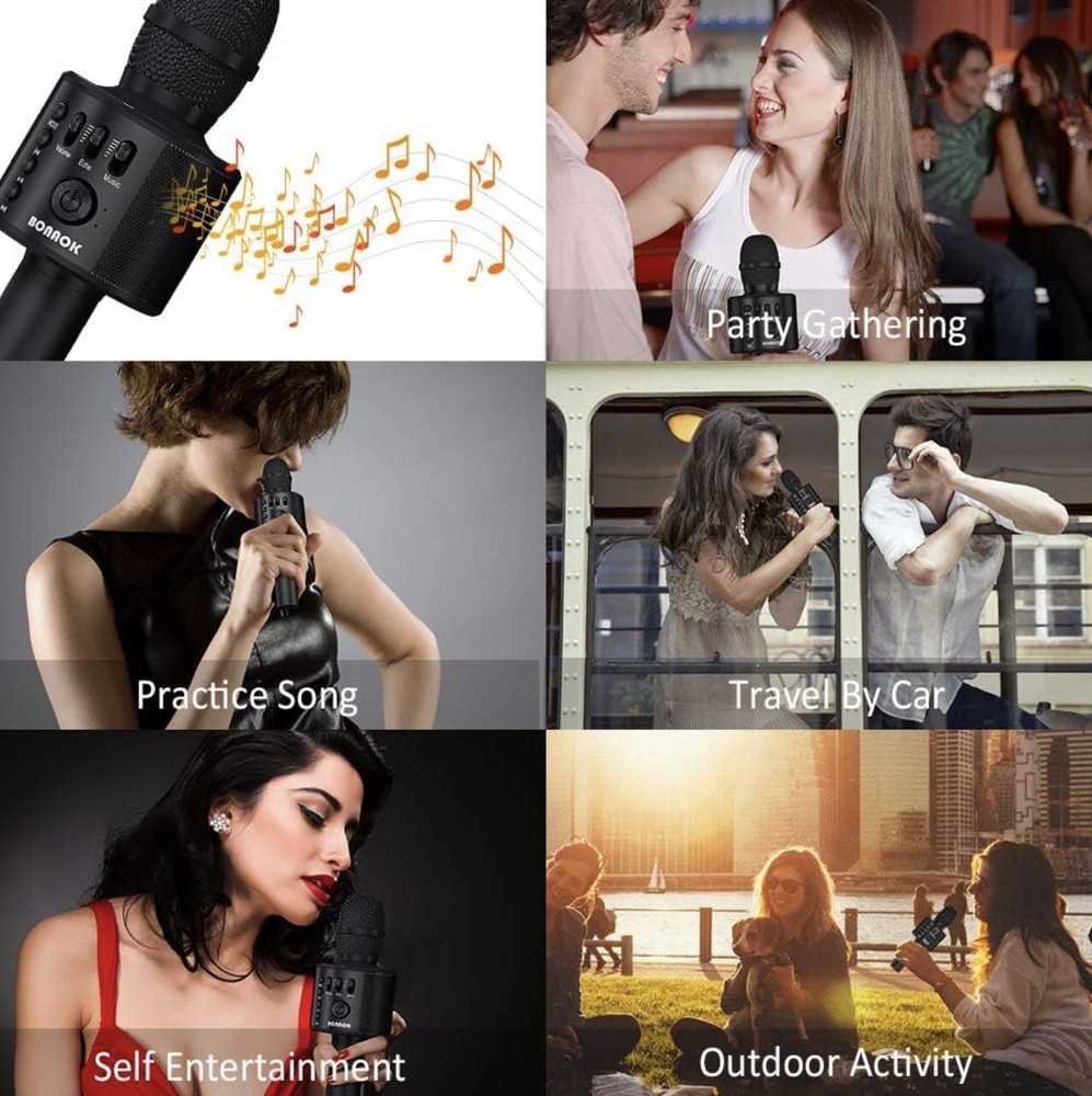 Bonaok Wireless Bluetooth Karaoke Microphone Portable Handheld Speaker Black