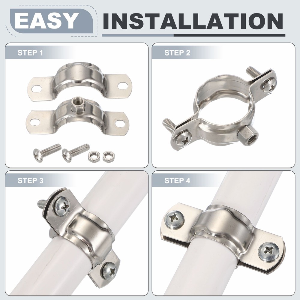 2pcs 201 Stainless Steel 7.9"/200mm Pipe Strap Clamp, Silver
