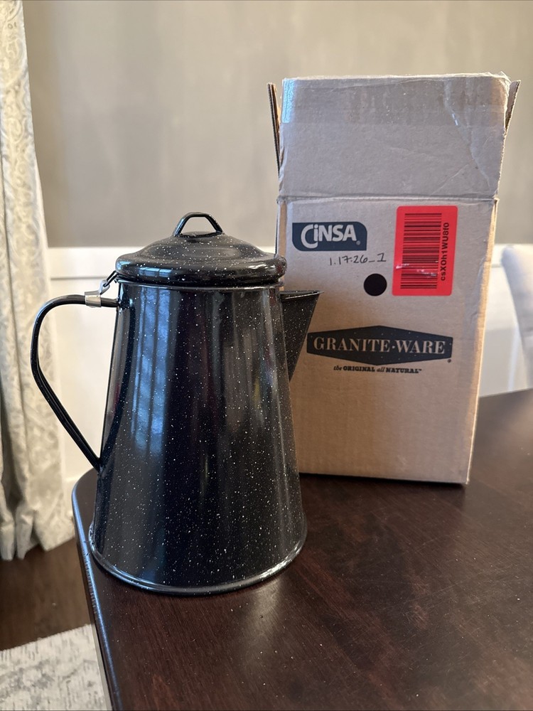 Granite Ware Coffee Boiler, 12 Cup - Speckled Black