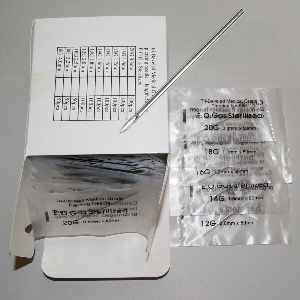 100 Sterilized Gauge Hollow Point Piercing Tri Beveled Needles