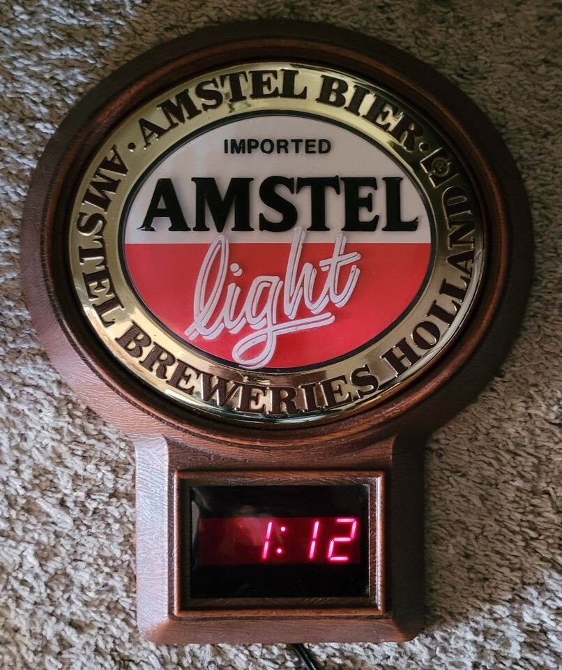 Vintage Amstel Light Beer Wall Clock (12"W x 14"T)