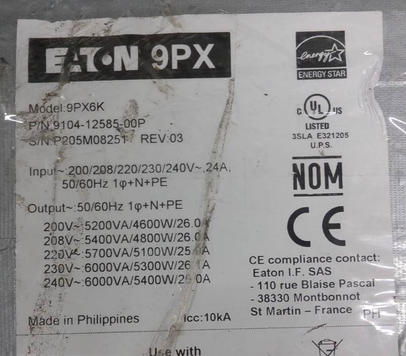 Eaton 9PX6K Power Module PDU Board with Circuit Breakers & Wiring