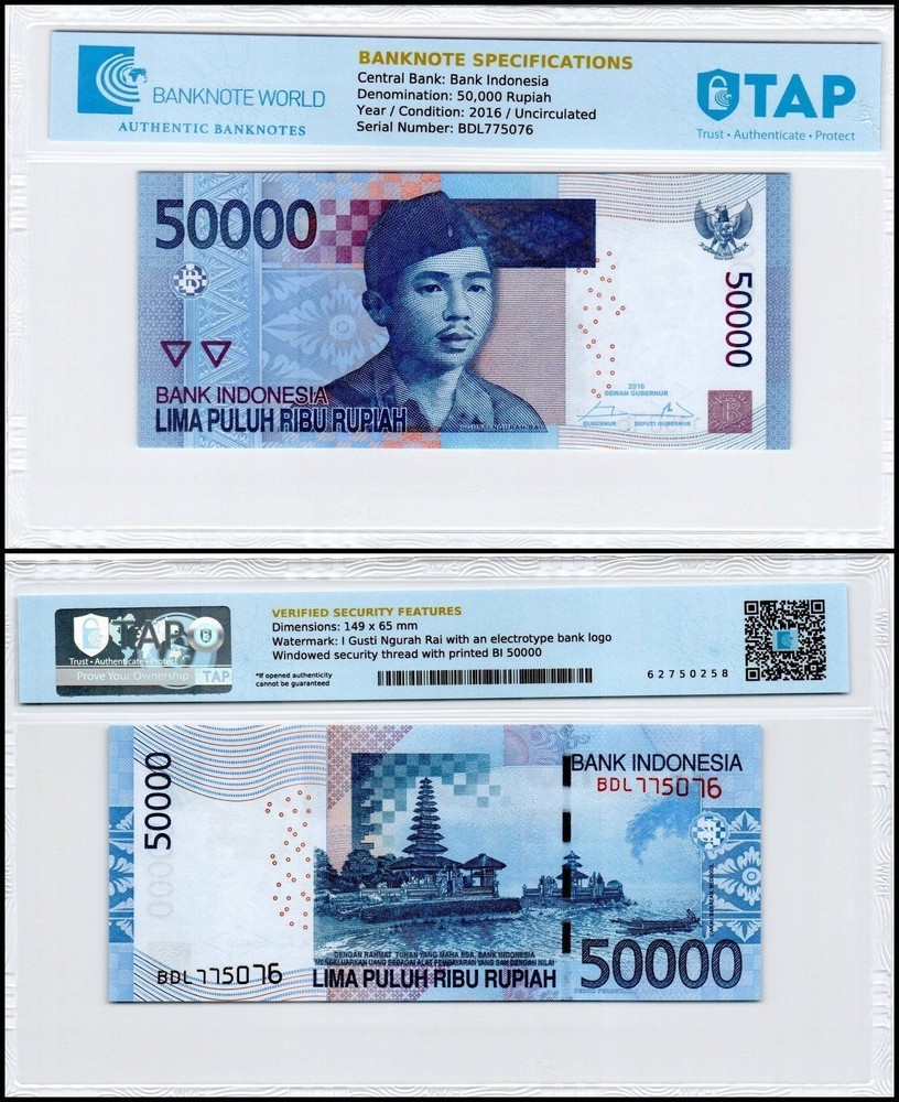 Indonesia 50000 Rupiah, 2016, P-152g.2, UNC, TAP Authenticated