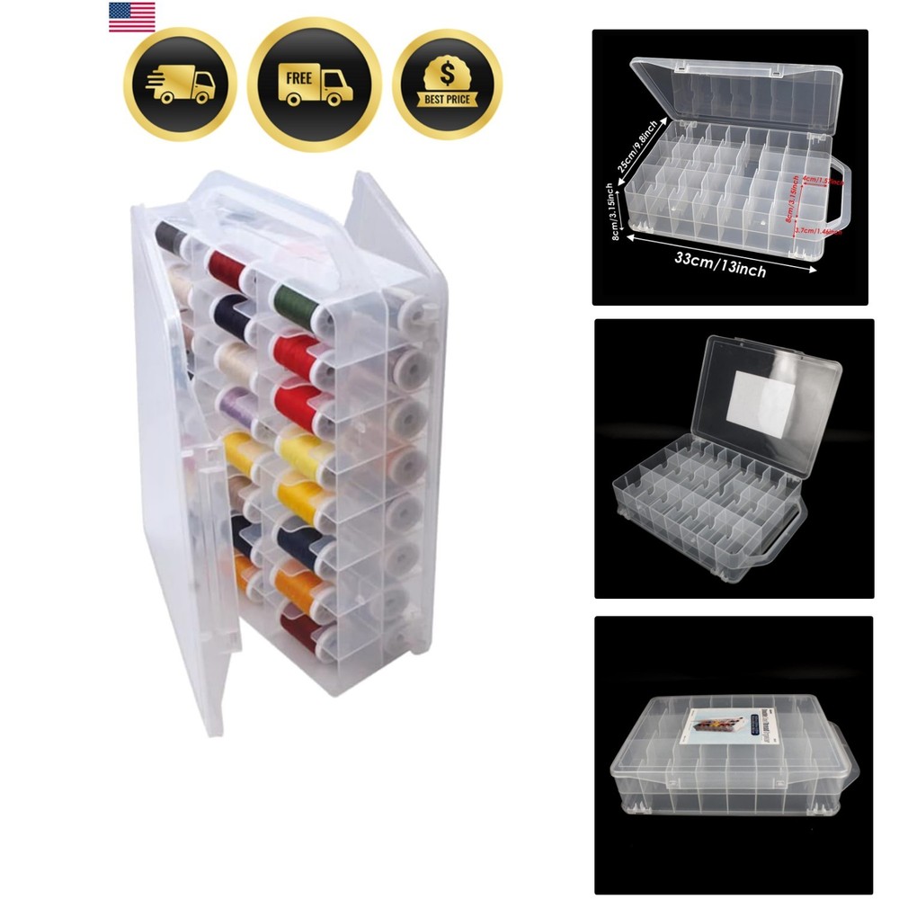 46 Grids Sewing Organizer, Double Sided Thread Box Storage, Portable Clear Pl...