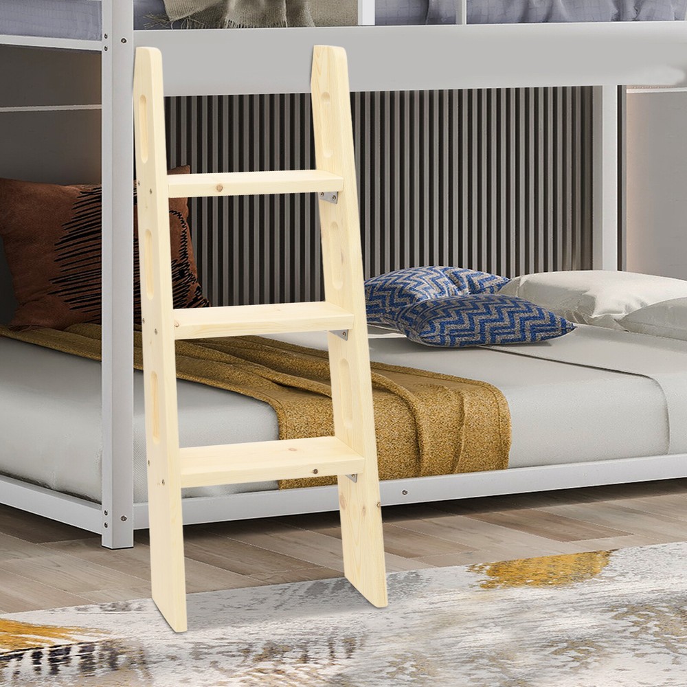 Modern Solid Wood Bed Ladder Space-Saving Step Ladder 3 Steps Long Climb Ladder