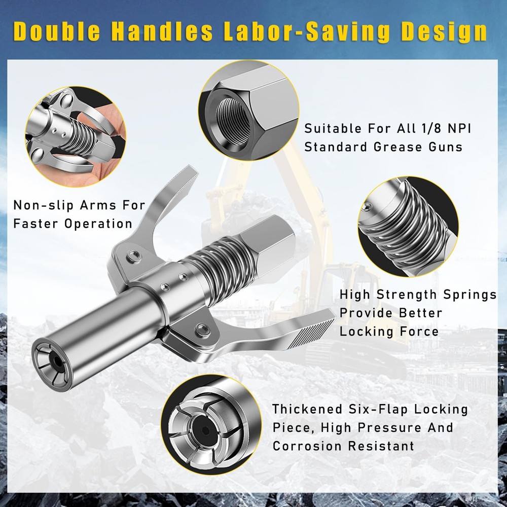 Ziciner Grease Gun Coupler, Double Handles Quick Lock Release 1 PC