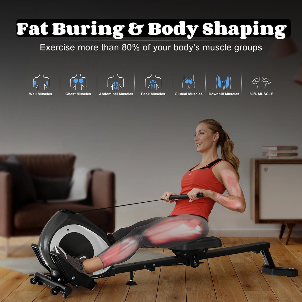 Rowing Machine with LCD Display, Adjustable Resistance, Foldable Design, and [26