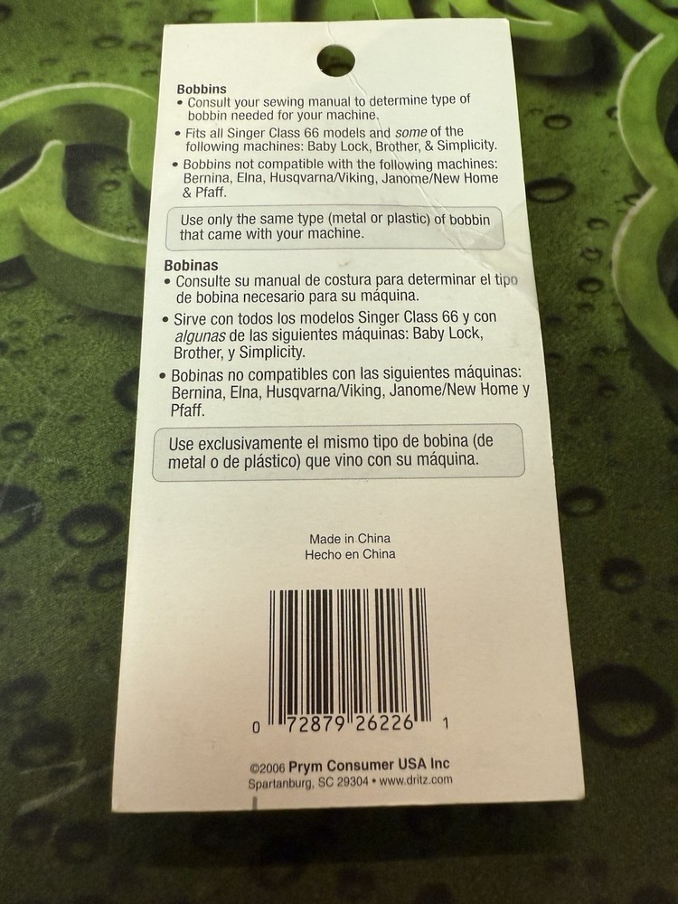 Dritz 11 Class 66 Bobbins Open Package