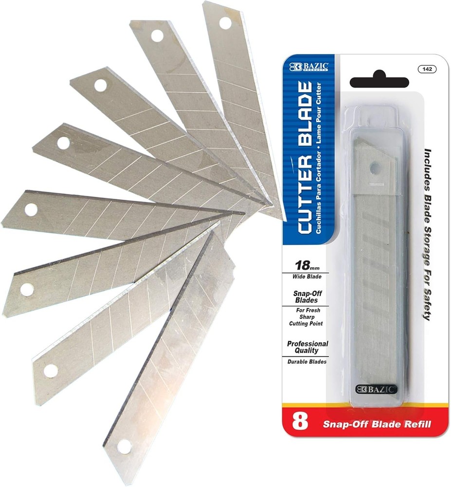 BAZIC 8-Count Replacement Blades for Utility Knives - Precision Cutting