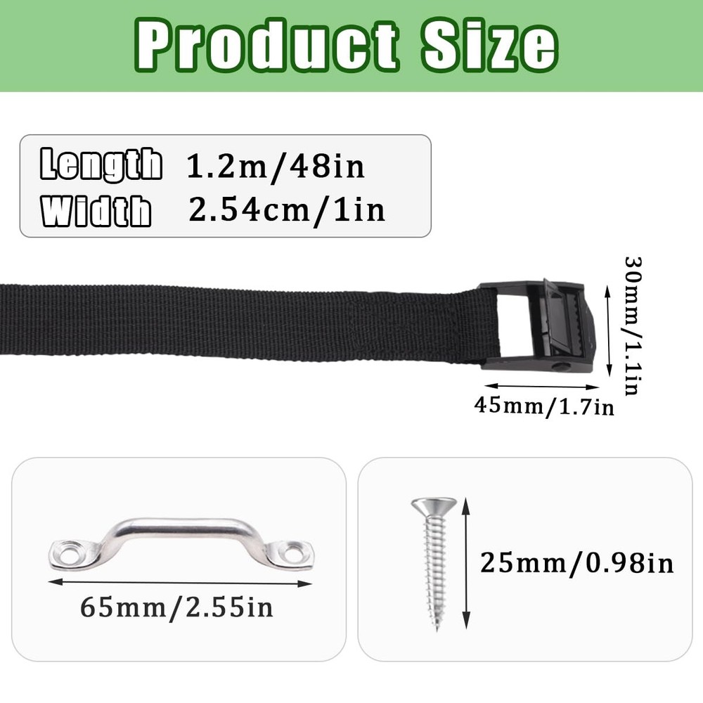 2 Sets 1"x 48"(4 ft) Battery Tie Down Strap kit with Stainless 2 sets, black