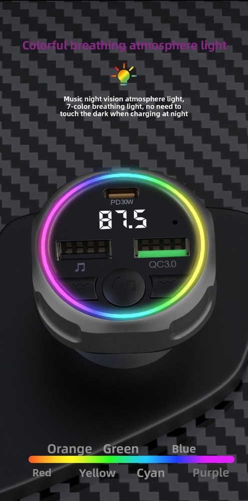 Car Bluetooth Speakerphone FM Transmitter Super Fast Charger Visor Clip Kit