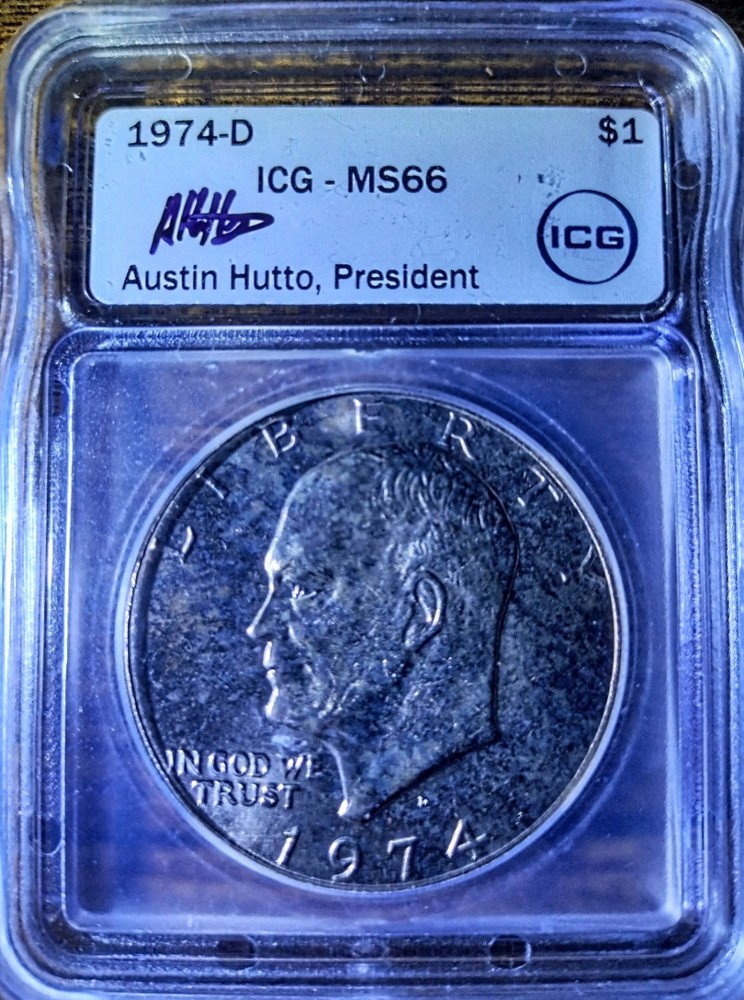 1974-D Eisenhower Silver Dollar MS-67 Austin Hutto Signed