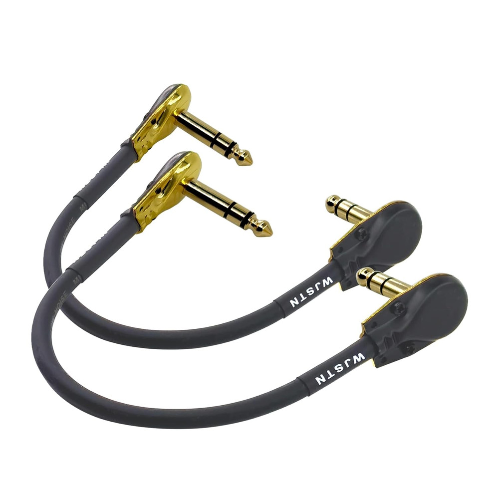 1/4 Inch Right Angle TRS Stereo Dual Channel Guitar Flat Patch Cable Low Profile