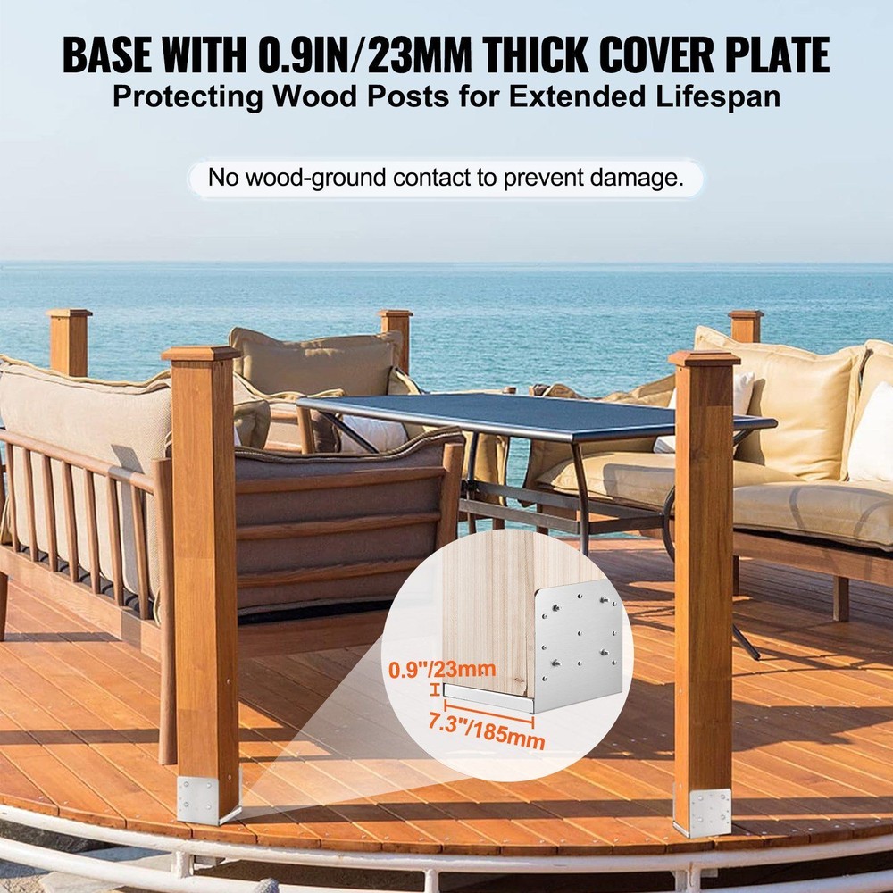 4PCS Adjustable 8 x 8 inch Post Base Bracket Stainless Steel Durable