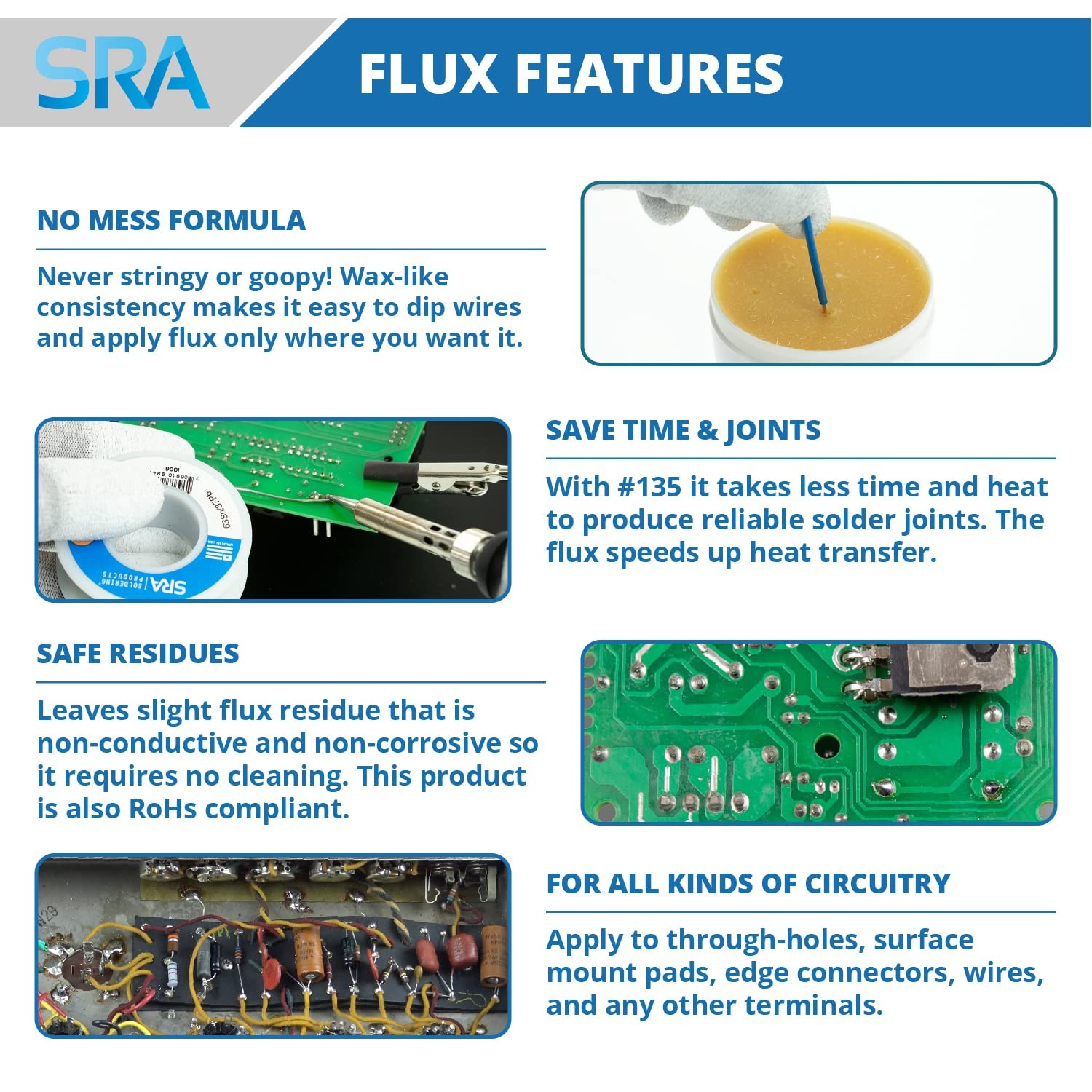 SRA Solder 135 Rosin Paste Soldering Flux For Electronics, No Clean Flux Made...