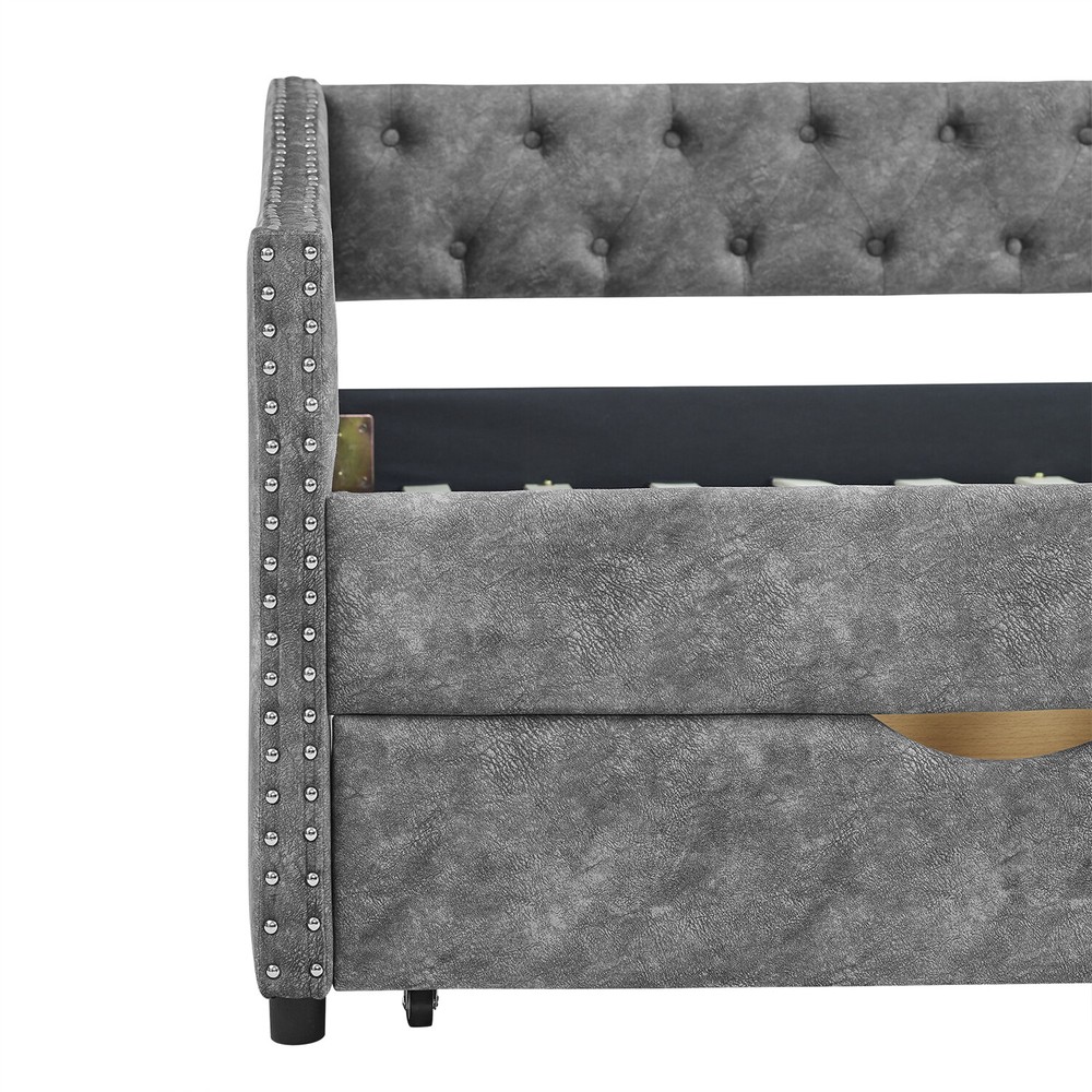 Twin Size Daybed Upholstered Bed Frame Sofa Bed w/ 2 Storage Drawers New