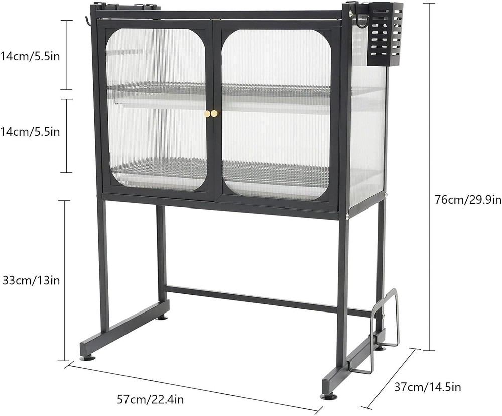 Heavy Duty 3 Tier Kitchen Storage Rack w/ Extractable Draining Trays &Door